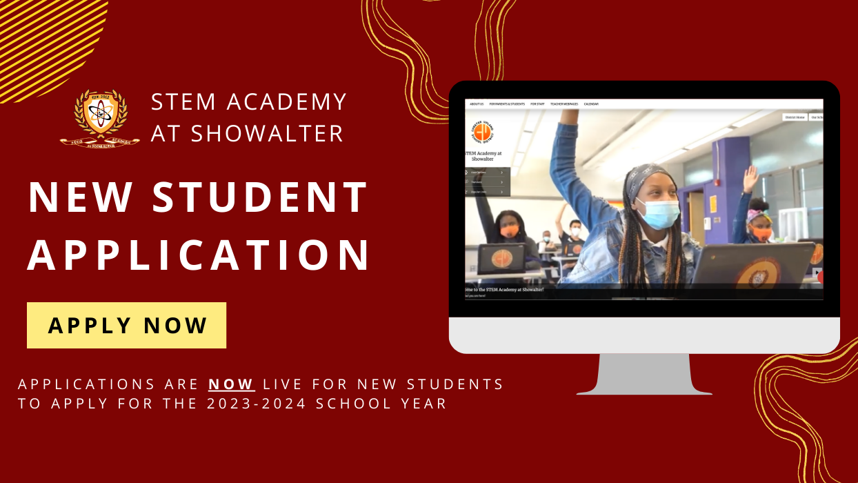  Image of a computer screen with photo of STEM website on it. Text reads application now live!